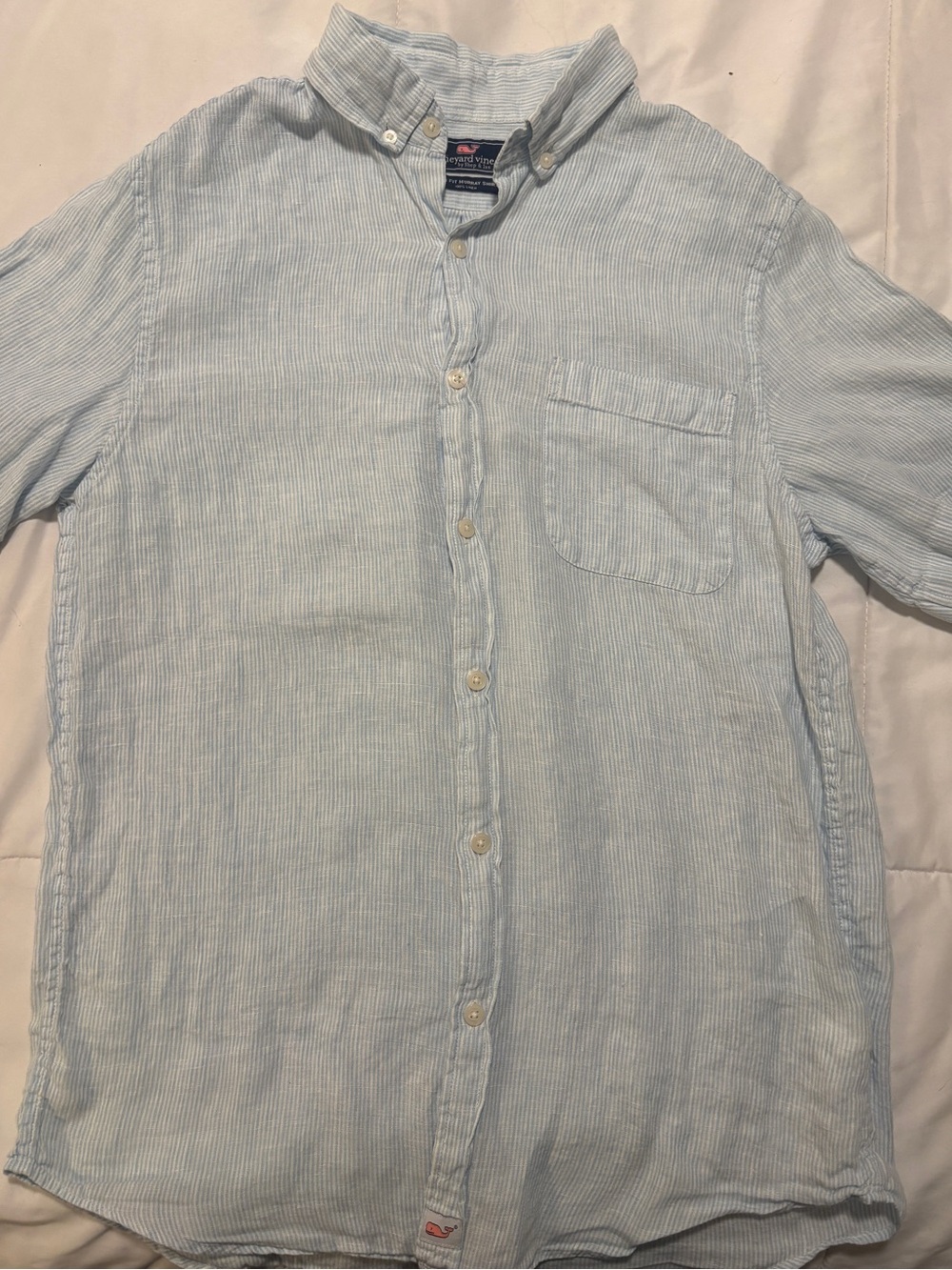 Vineyard Vines Linen Pale Blue Pinstripe Short-Sleeve Button-Down Shirt